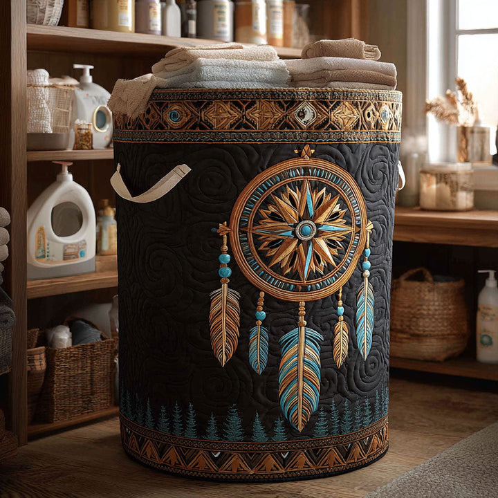 Panier à linge matelassé fait main – motif Rêves Sacrés