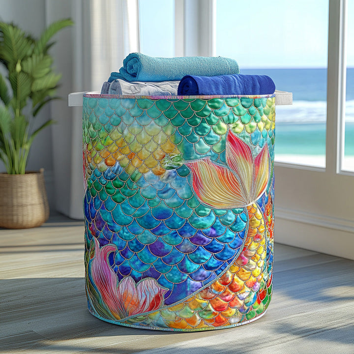 Panier à linge matelassé fait main – motif Étincelle Marine