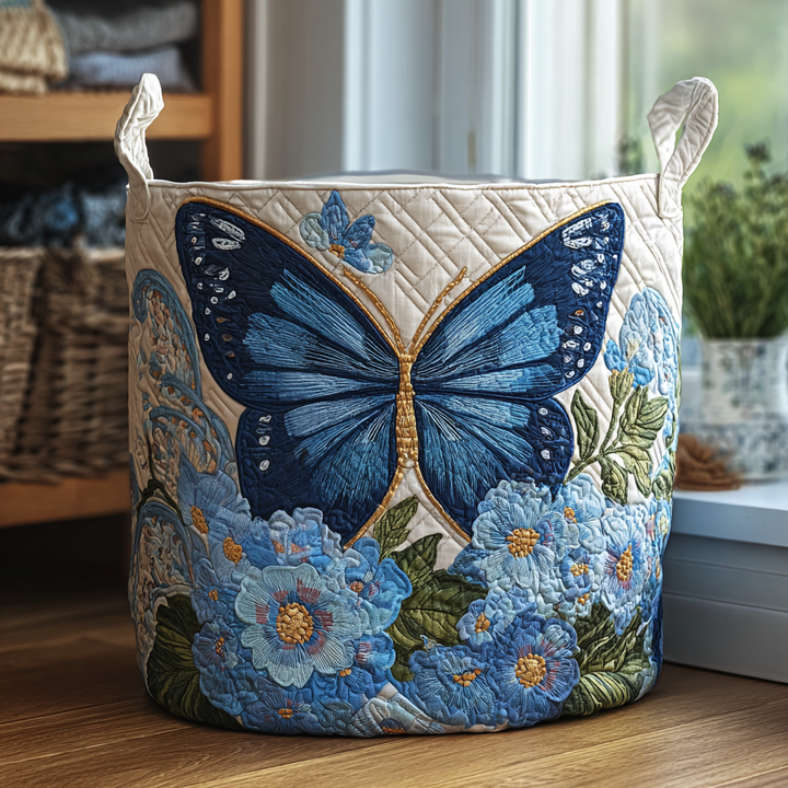 Panier à linge matelassé fait main – motif Voltige Sereine
