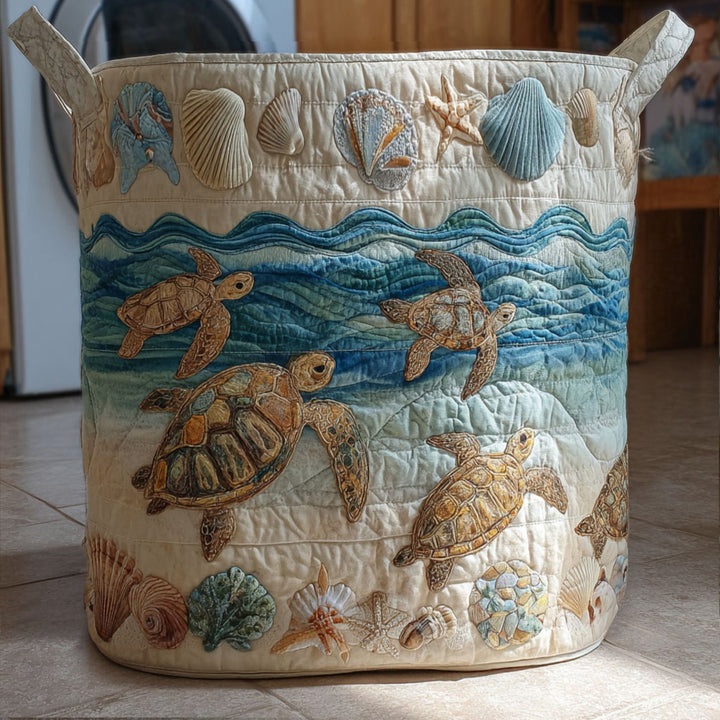 Panier à linge matelassé fait main – motif Tortue – vue 3