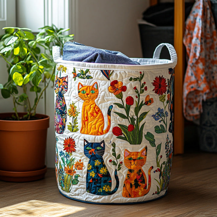Panier à linge matelassé fait main – motif Chats Douillets