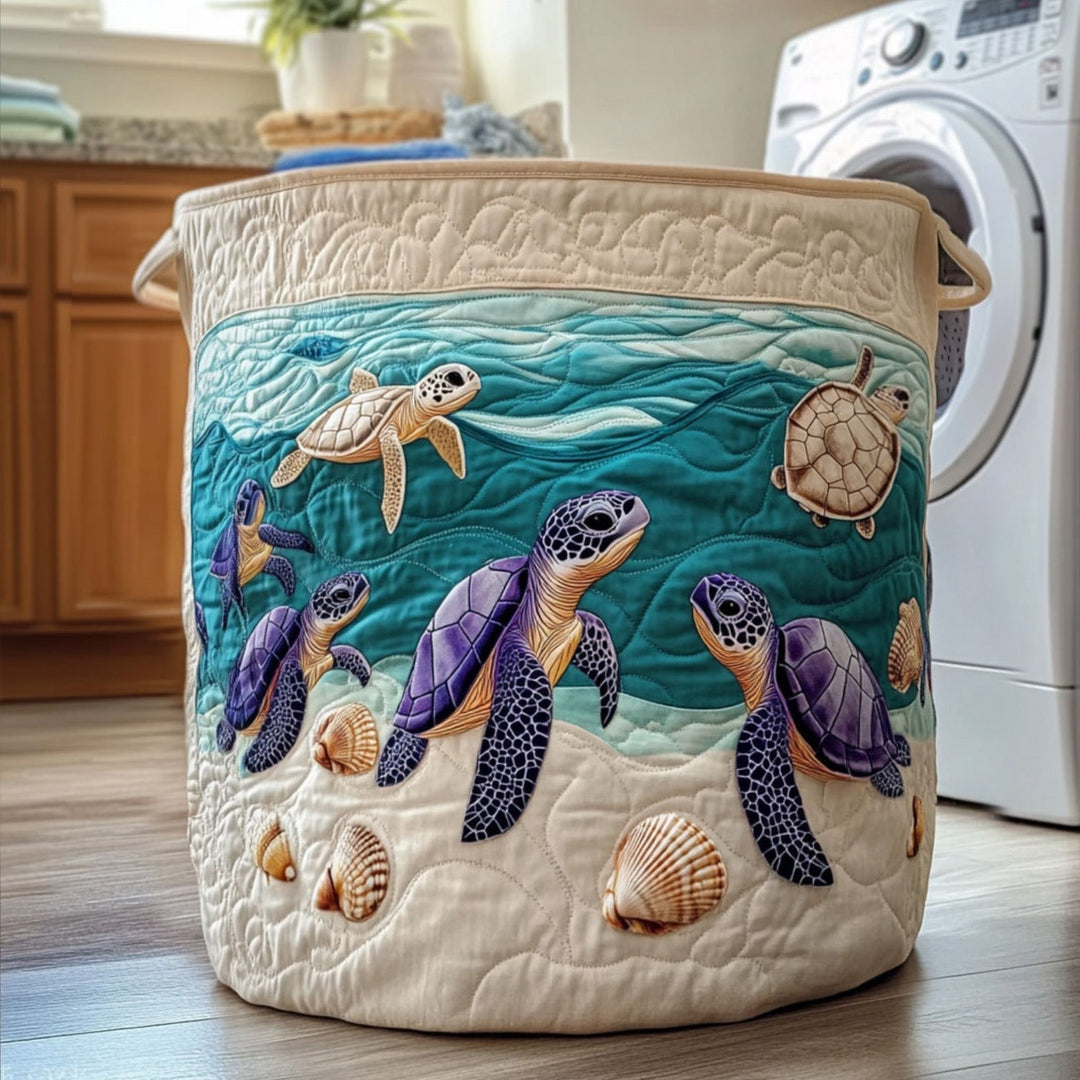 Panier à linge matelassé fait main – motif Tortue – vue 2