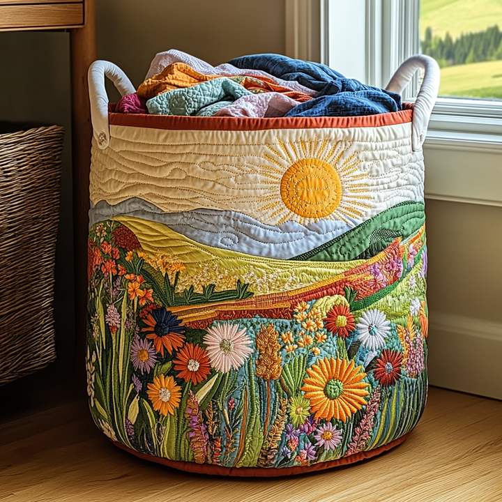 Panier à linge matelassé fait main – motif Rayon de Soleil