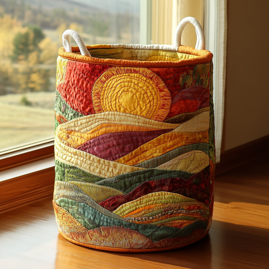 Panier à linge matelassé fait main – motif Rayon de Soleil – vue 5