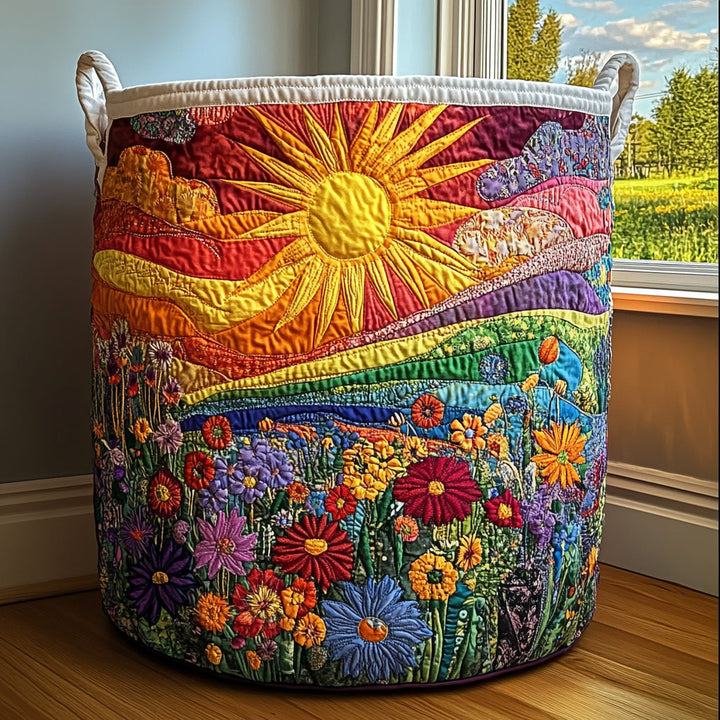Panier à linge matelassé fait main – motif Ensoleillé