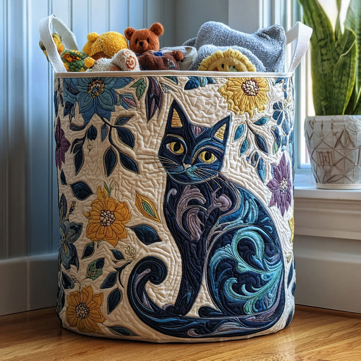 Panier à linge matelassé fait main – motif Le de la Ligue des Neuf Vies