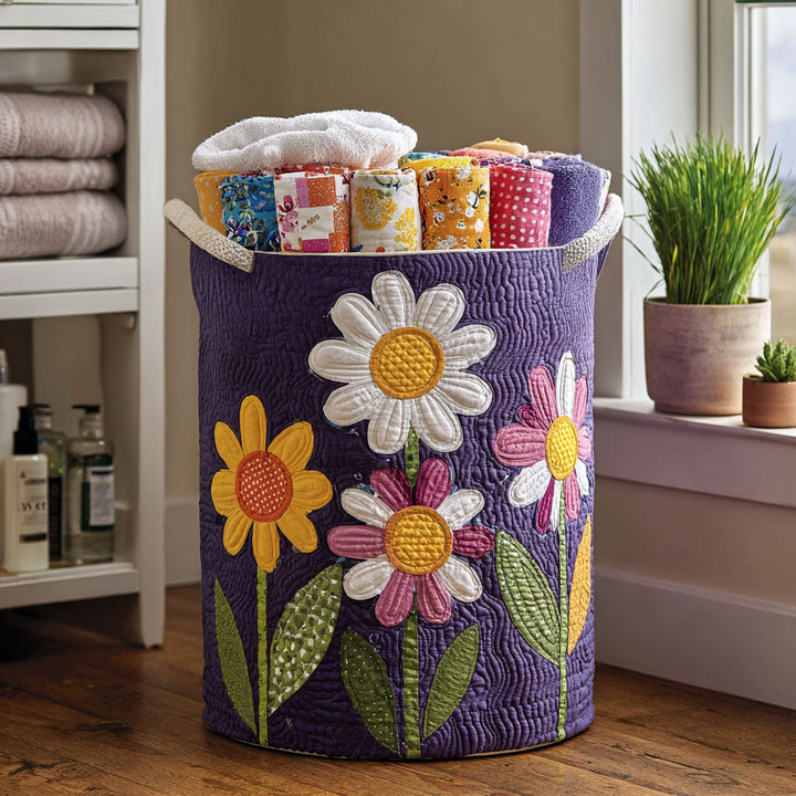 Panier à linge matelassé fait main – motif Éternellement Fleuri