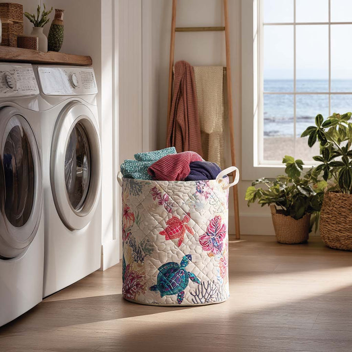 Panier à linge matelassé fait main – motif Tortue de Mer – vue 5