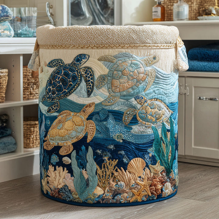 Panier à linge matelassé fait main – motif Éclat de Coquillages