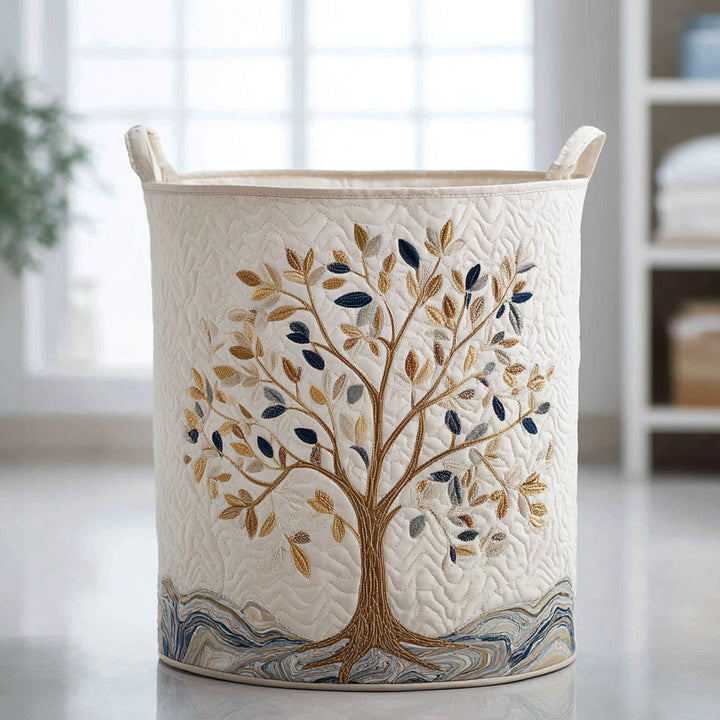 Panier à linge matelassé fait main – motif Floraison Vitale