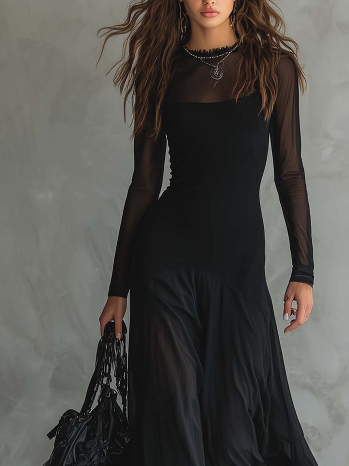 Nina - Robe maxi noire en tulle à coupe ample