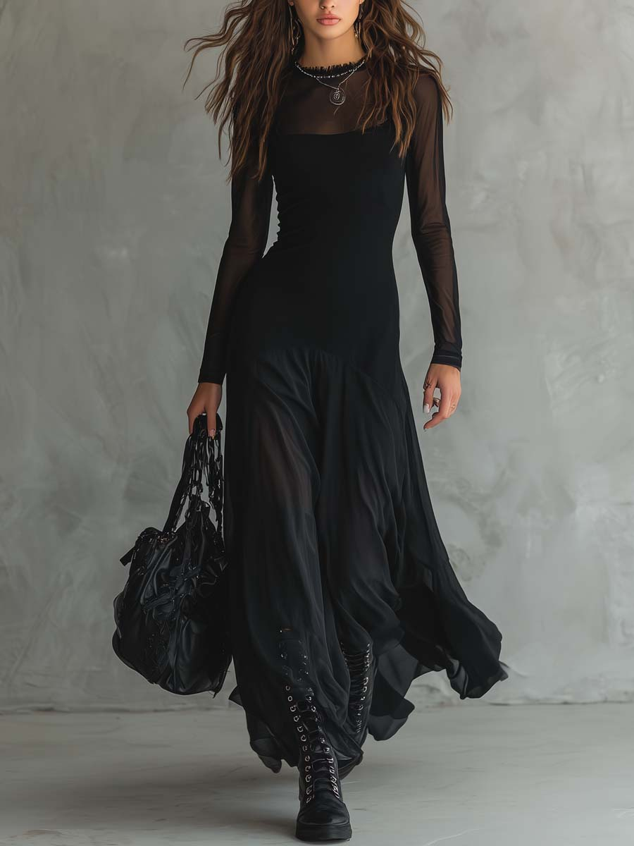 Nina - Robe maxi noire en tulle à coupe ample
