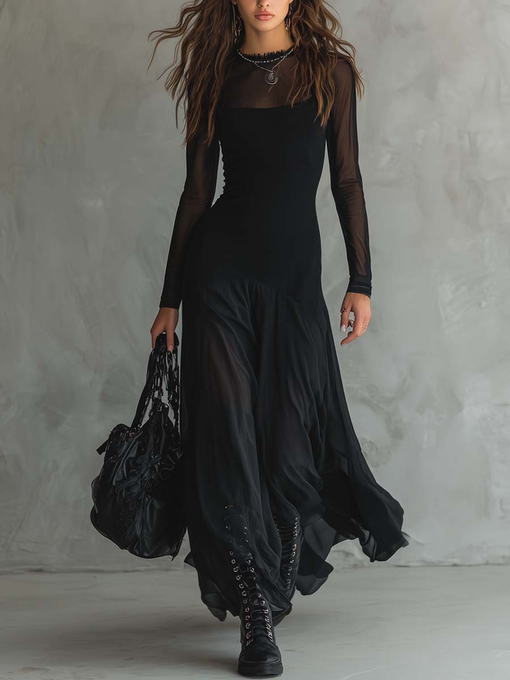 Nina - Robe maxi noire en tulle à coupe ample