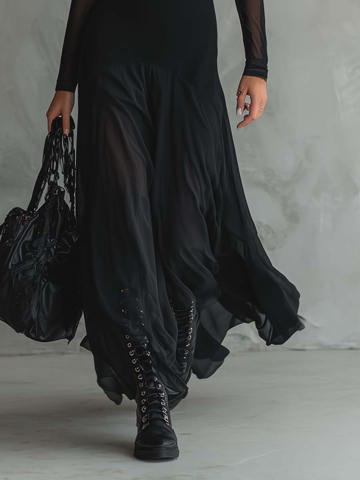 Nina - Robe maxi noire en tulle à coupe ample