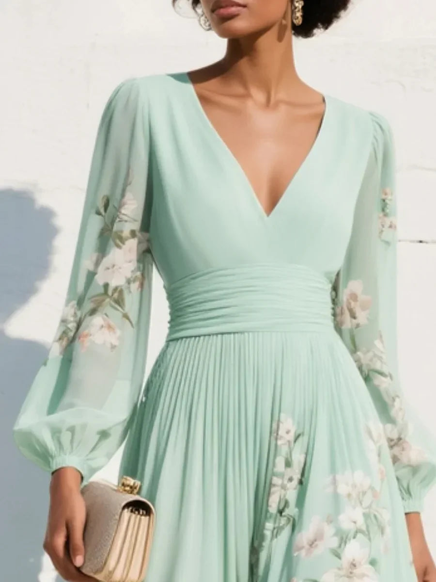 Elga - Robe maxi plissée en chiffon avec motif floral