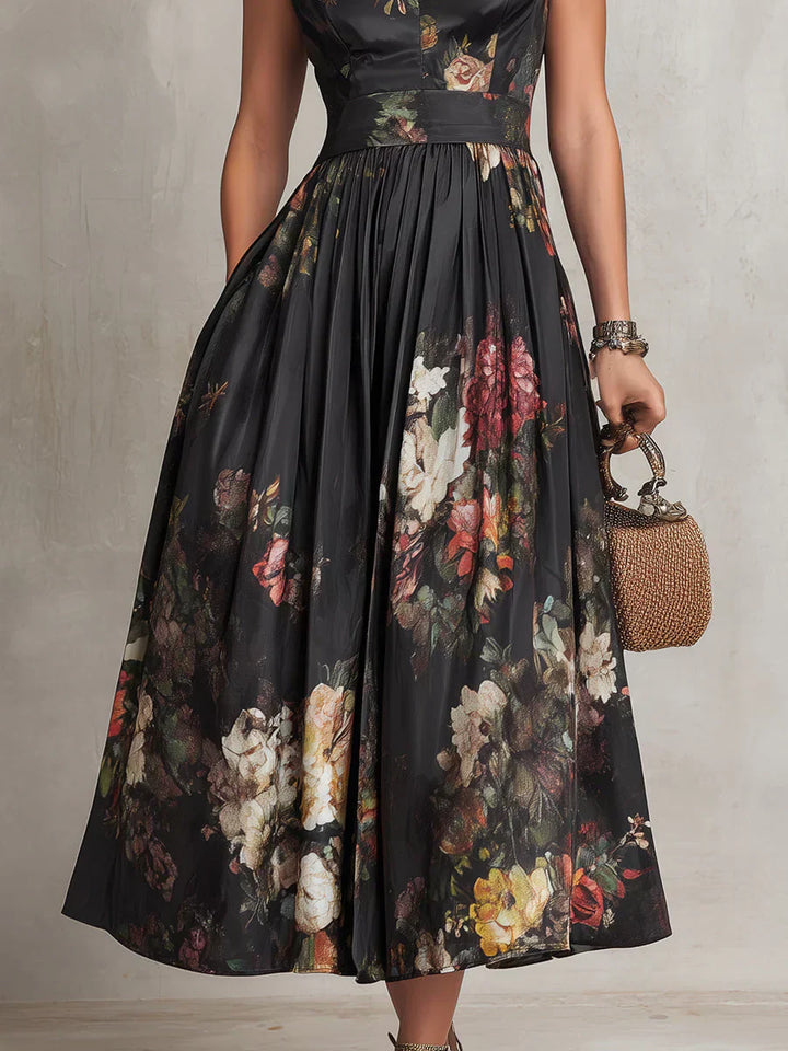Elsa - Robe midi plissée avec motif floral
