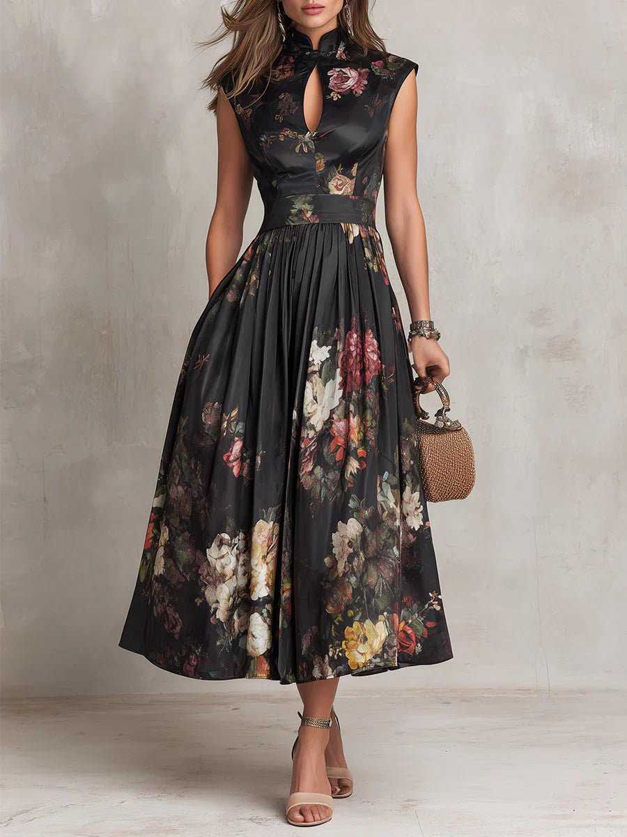 Elsa - Robe midi plissée avec motif floral