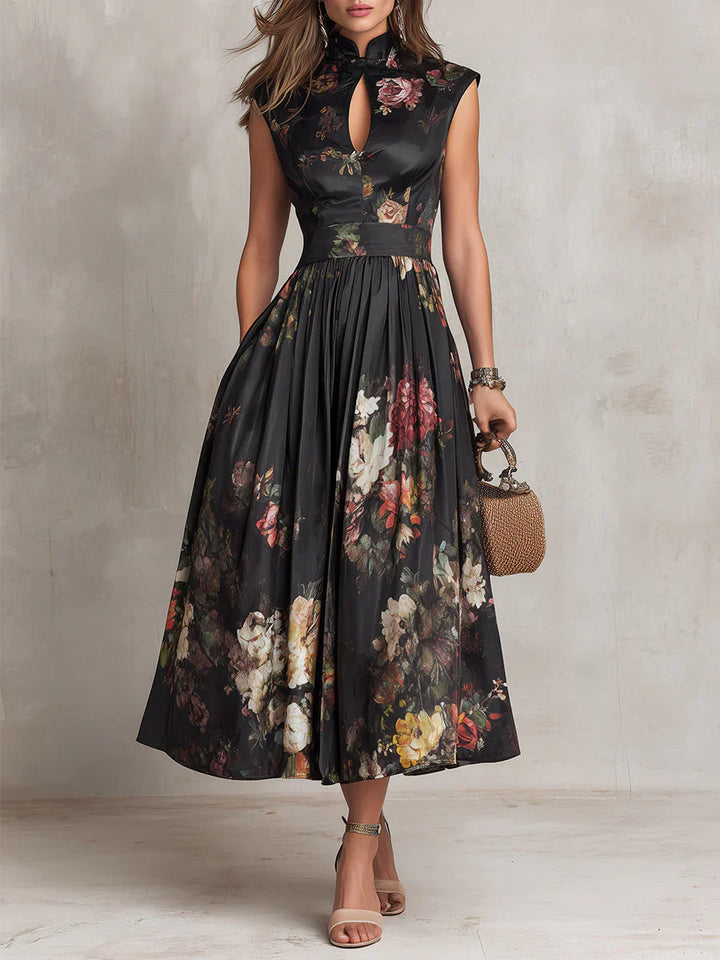 Elsa - Robe midi plissée avec motif floral
