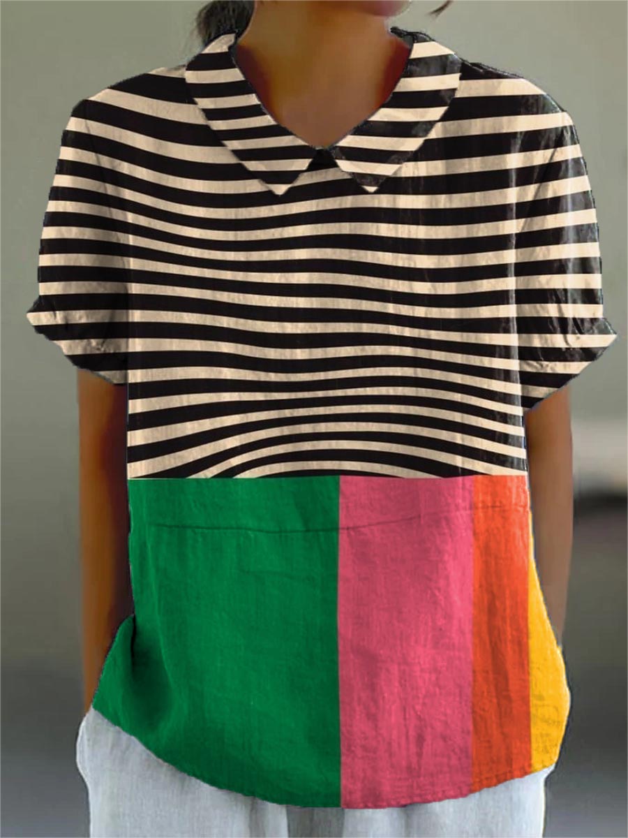 Eva - Chemise à Rayures Audacieuses et Bloc de Couleur