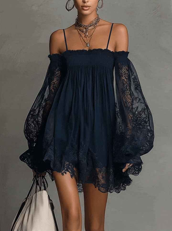 Nádia - Robe mini avec épaules dénudées et dentelle