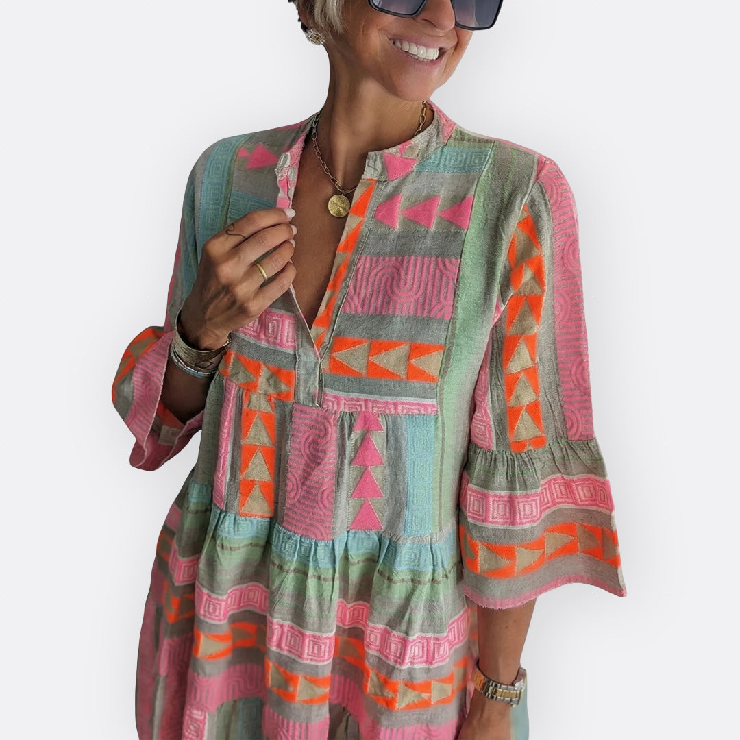 Madalena - Robe Boho à Volants avec Coupe Fluide