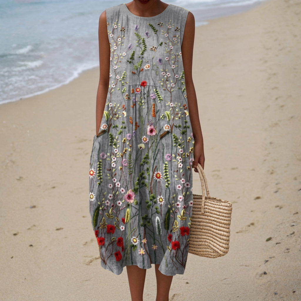 Viviana - Robe de Champ Brodée Florale