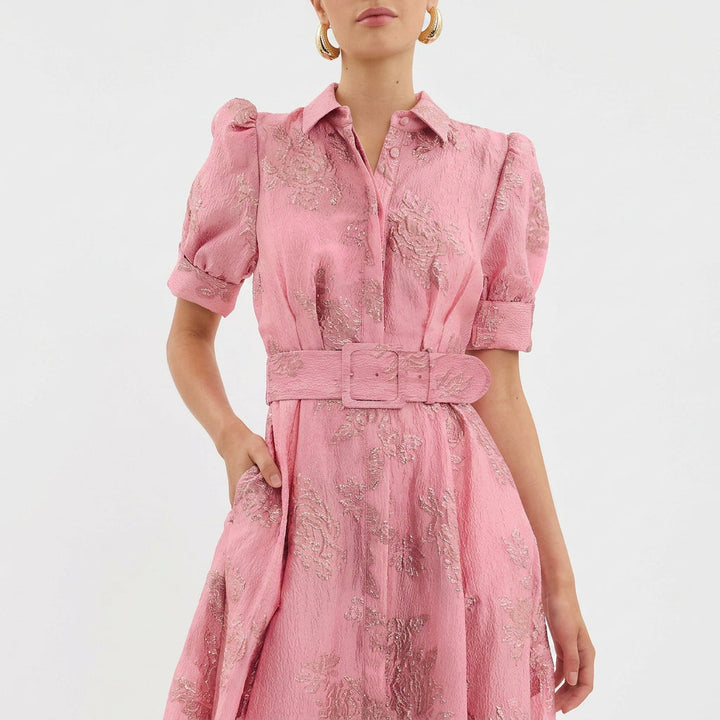 Matilde - Robe Longue en Jacquard Floral avec Ceinture
