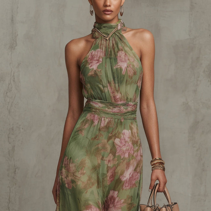 Filipa - Robe Longue Halter Fleurie