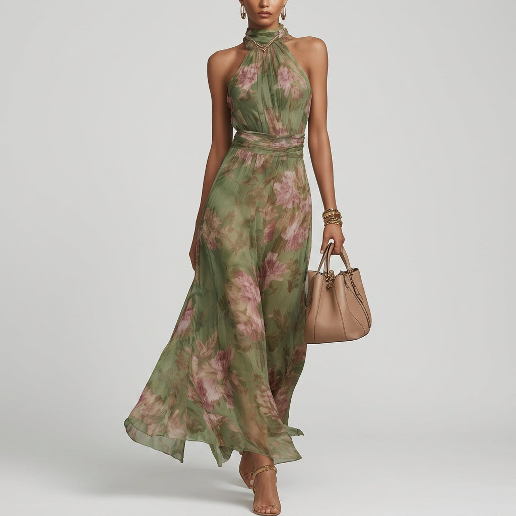 Filipa - Robe Longue Halter Florale