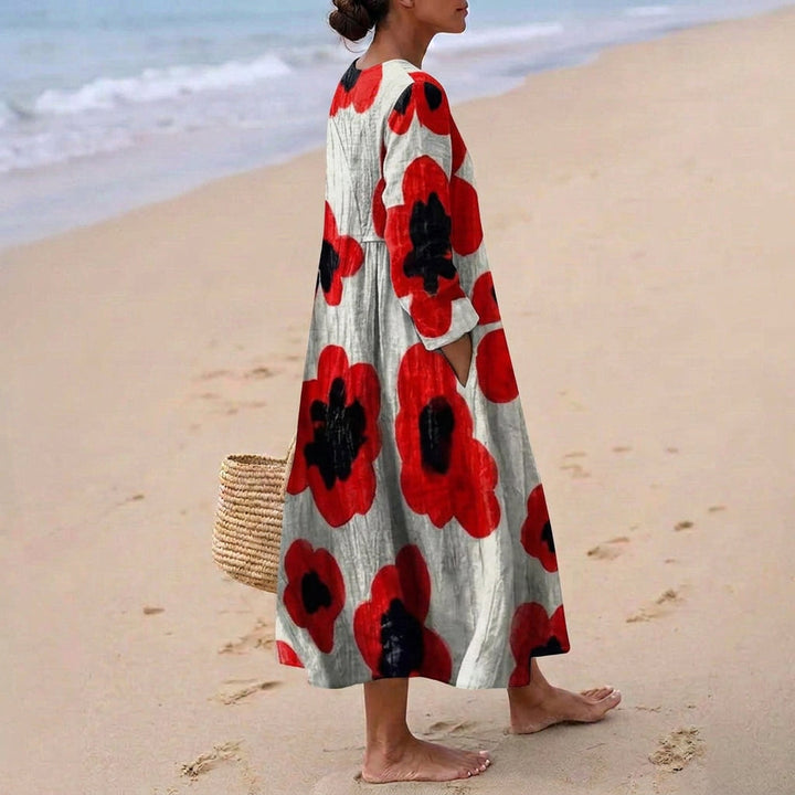 Elva - Robe Maxi Fleurie en Rouge