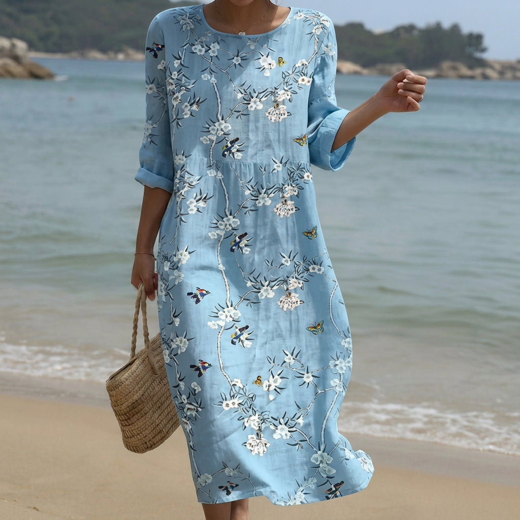 Beatriz - Robe Maxi à Col Ronde avec Imprimé