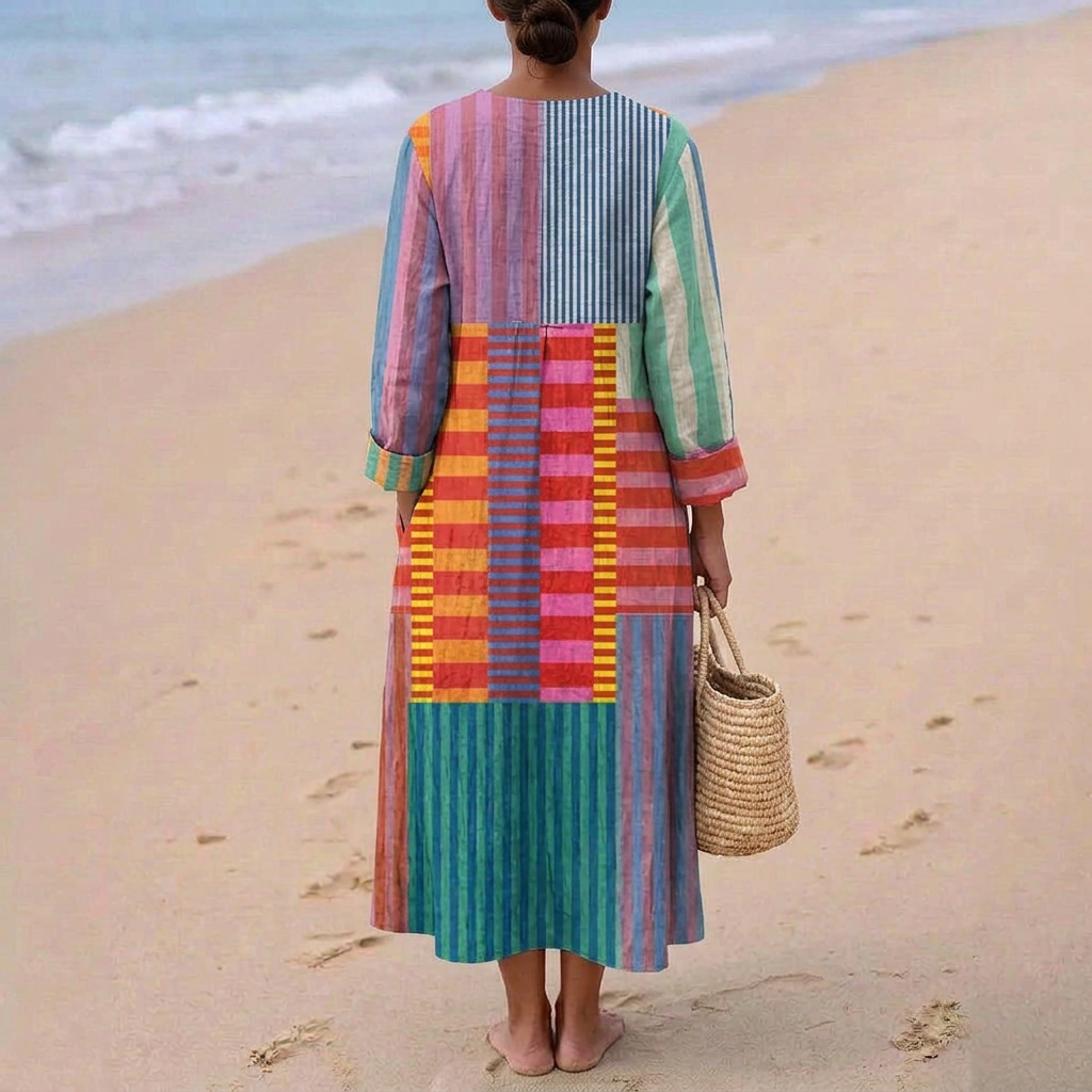 Eva - Robe Longue Multicolore en Patchwork