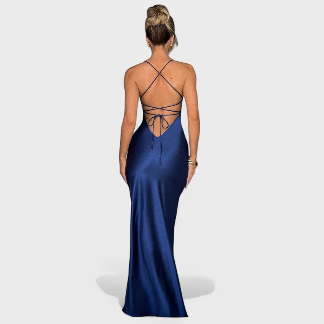 Elena - Robe en satin bleu nuit