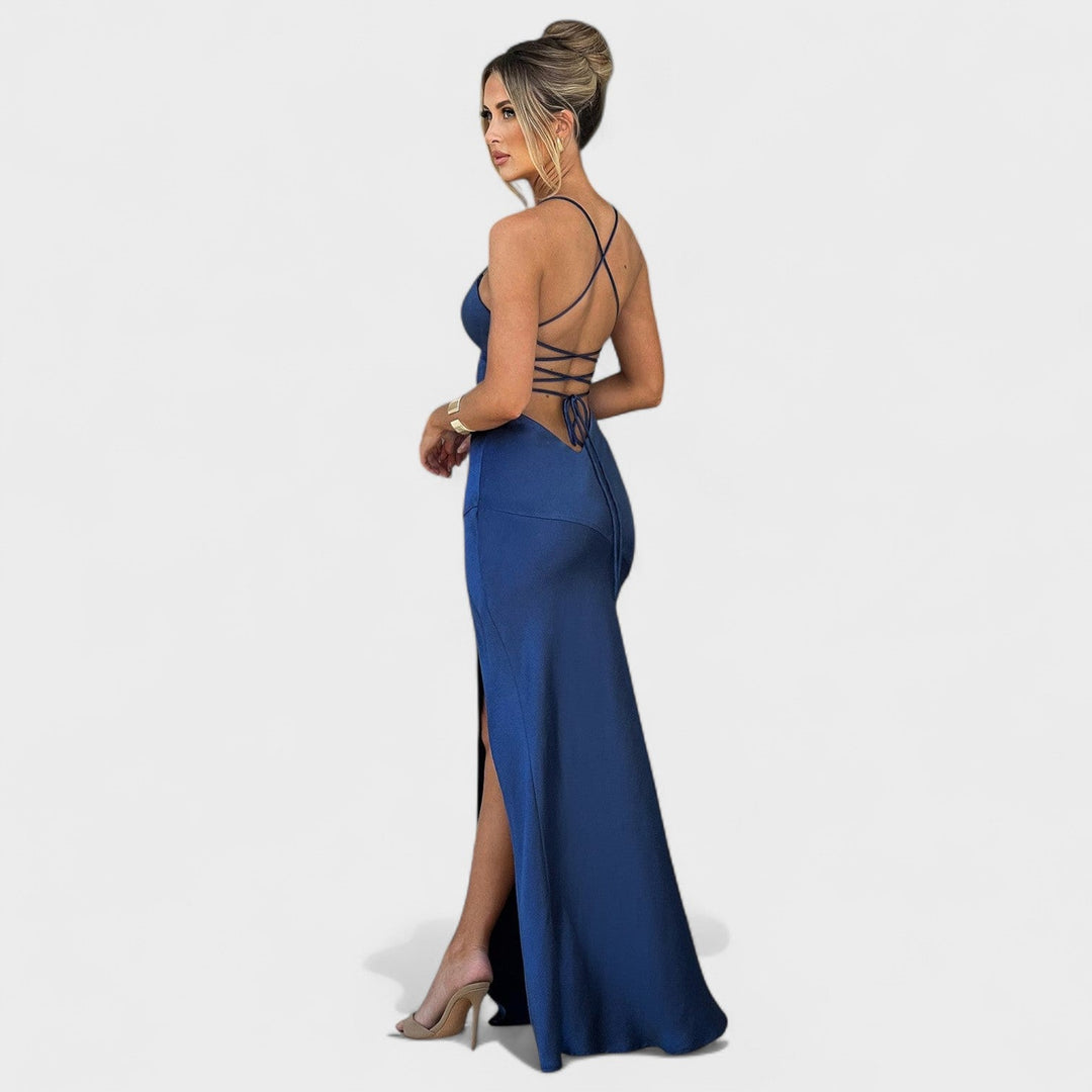 Elena - Robe en satin bleu nuit