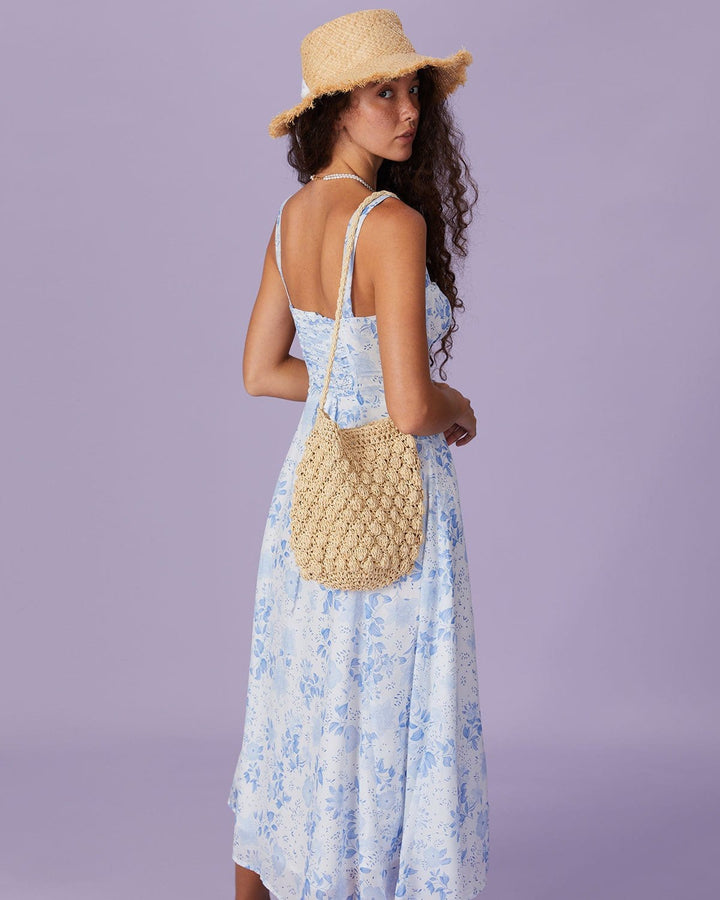 Renata - Robe Midi Bleue Fleurie