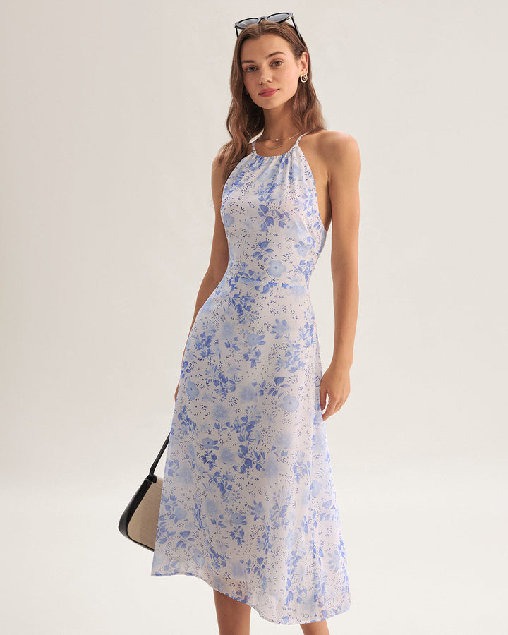 Clarice - Robe Midi Bleu Floral